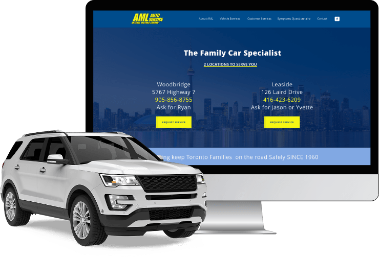 AML Auto Service home page on a desktop